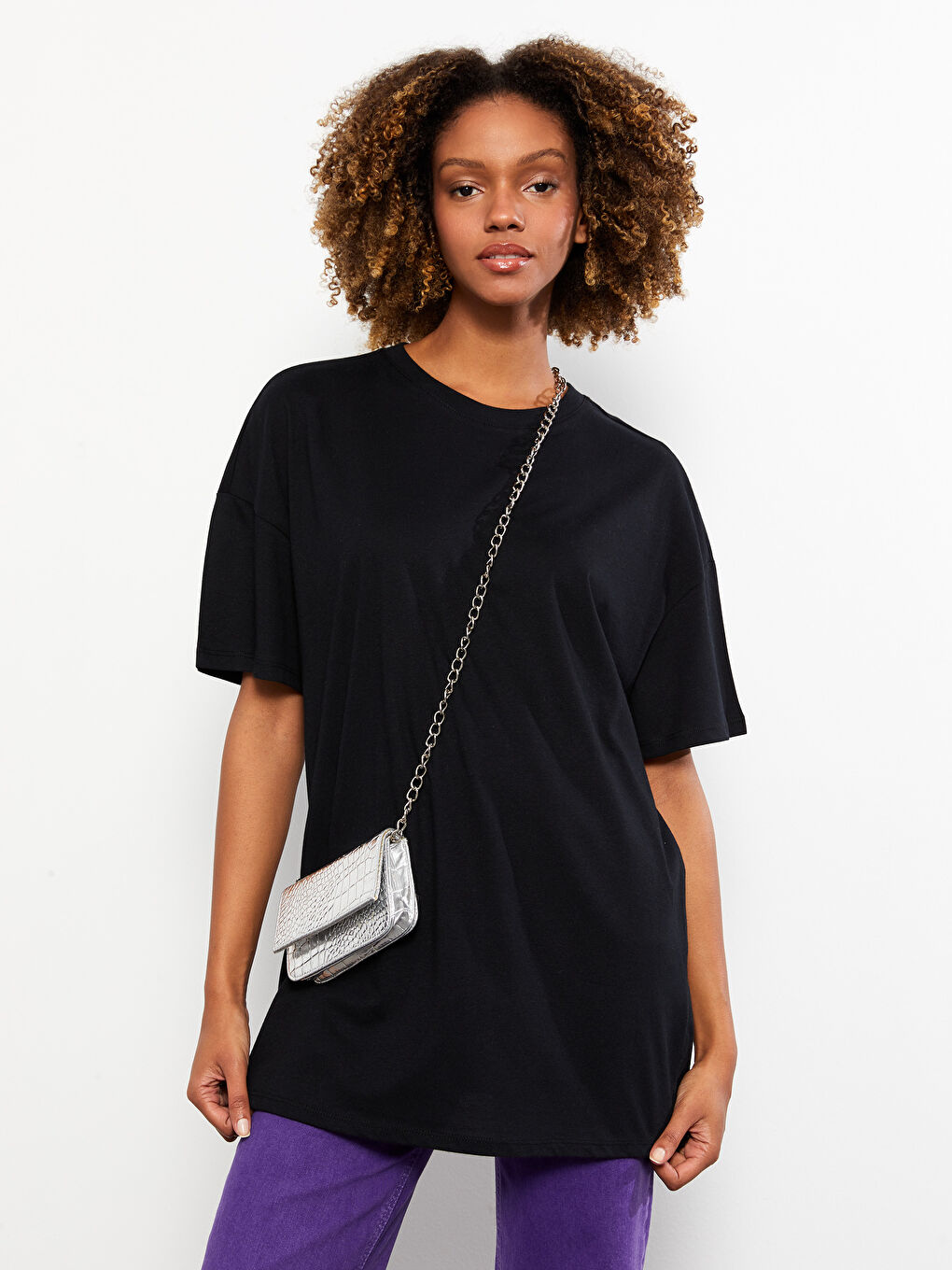 Crew Neck Straight Short Sleeve Oversize Cotton Women's T-Shirt