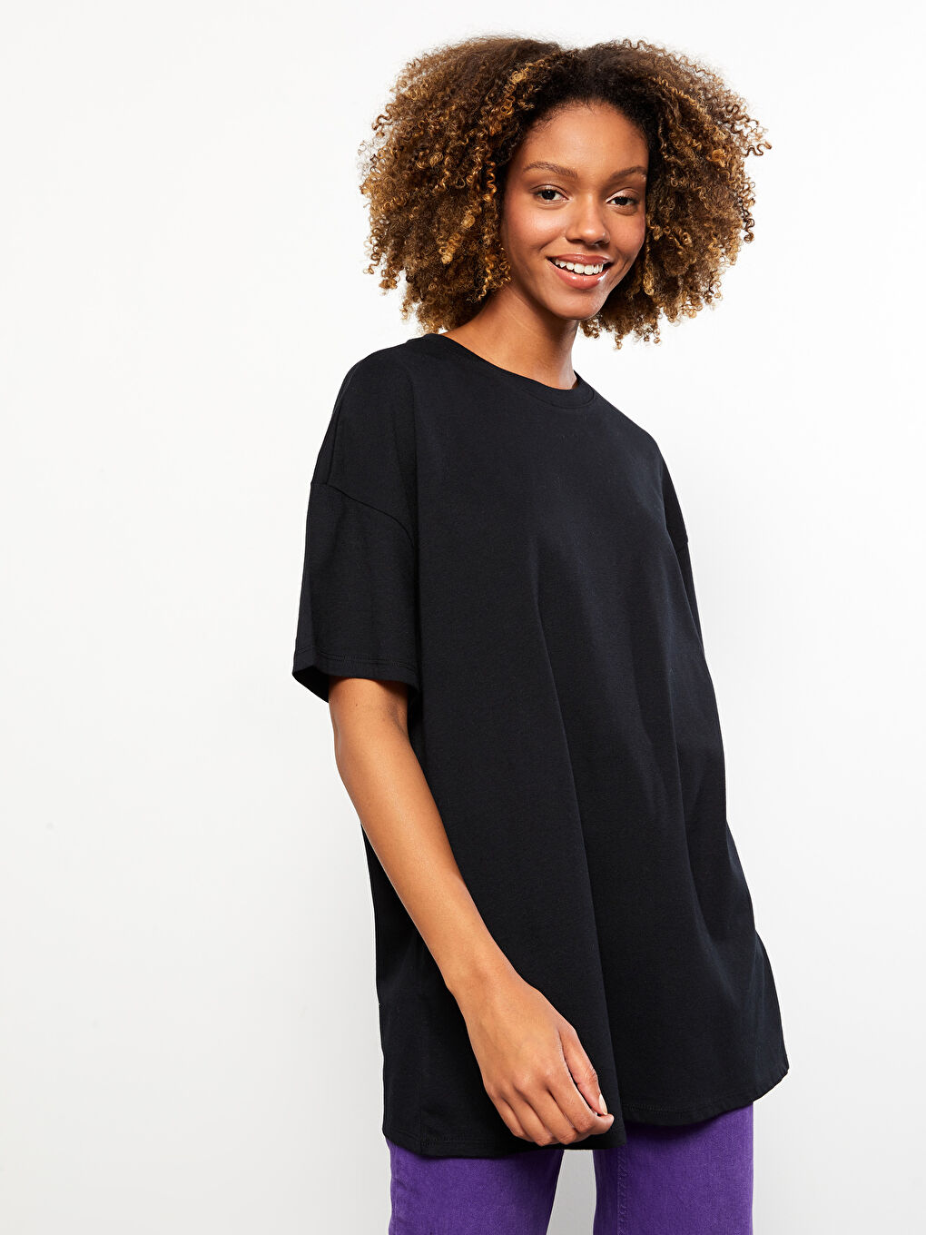 Crew Neck Straight Short Sleeve Oversize Cotton Women's T-Shirt-1