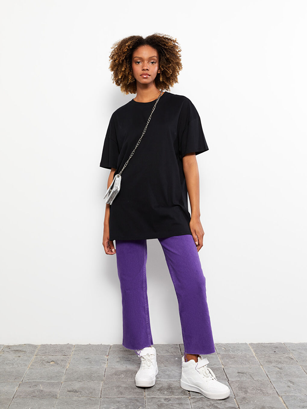 Crew Neck Straight Short Sleeve Oversize Cotton Women's T-Shirt-2