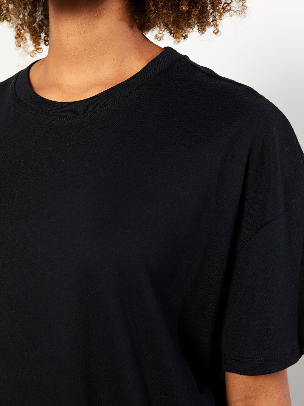 Crew Neck Straight Short Sleeve Oversize Cotton Women's T-Shirt-3