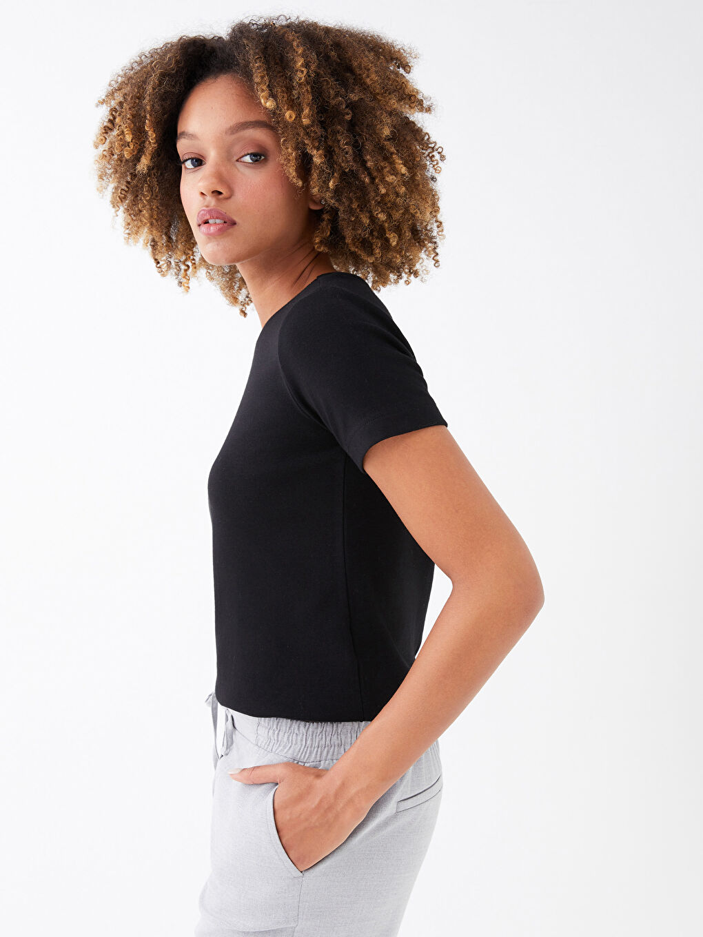 Crew Neck Plain Short Sleeve Women's T-Shirt