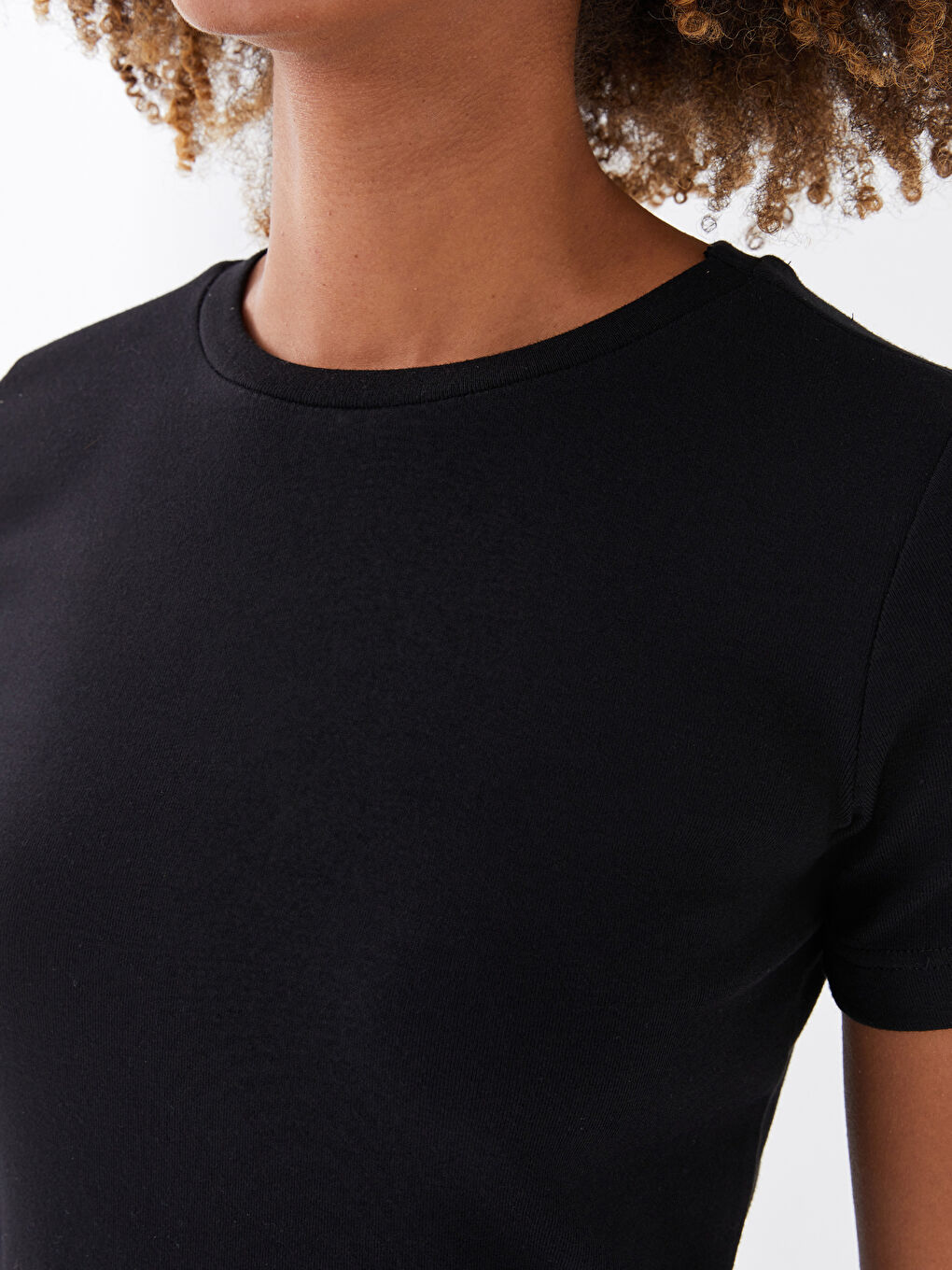 Crew Neck Plain Short Sleeve Women's T-Shirt-3