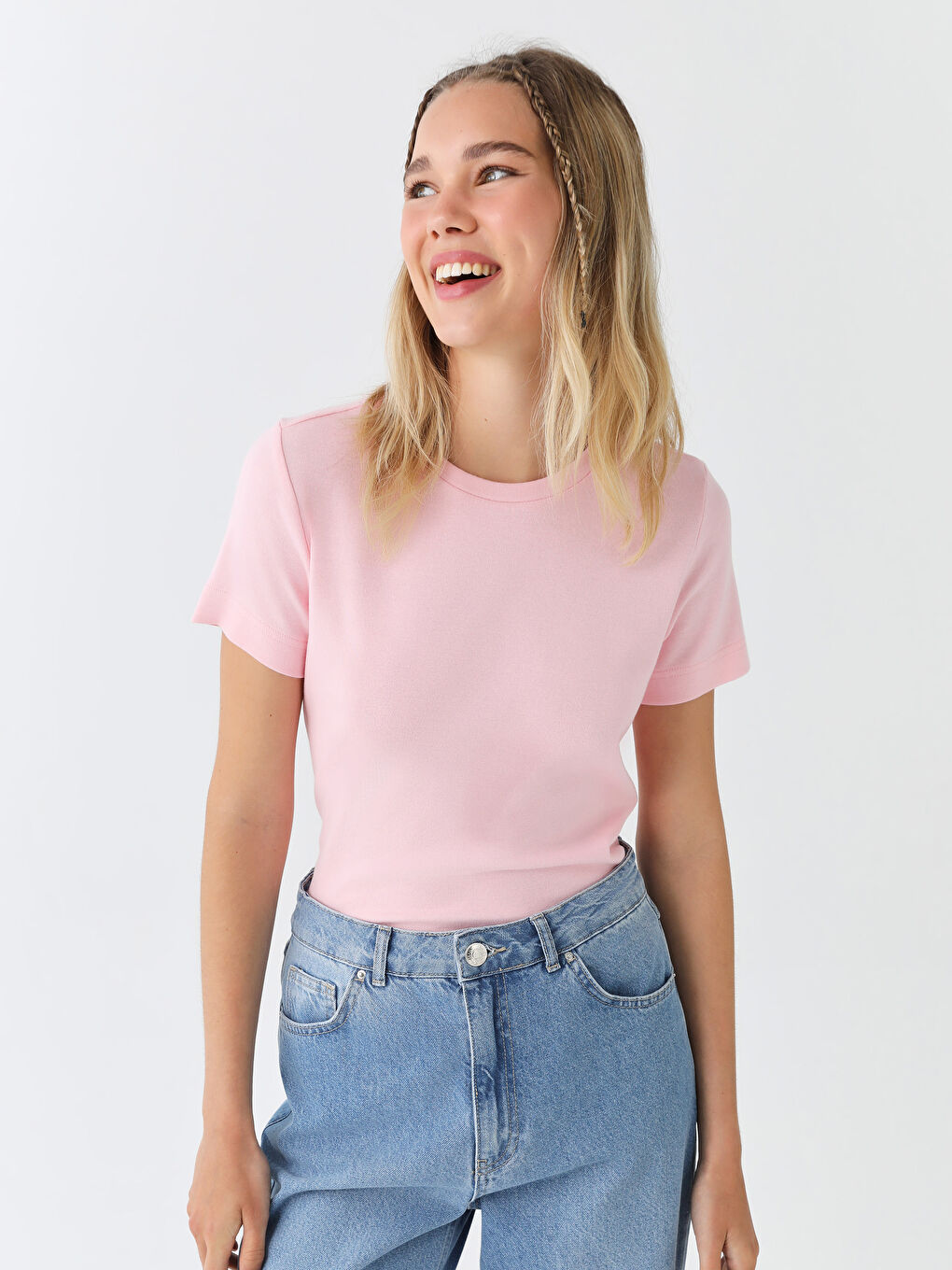 Crew Neck Plain Short Sleeve Women's T-Shirt-1