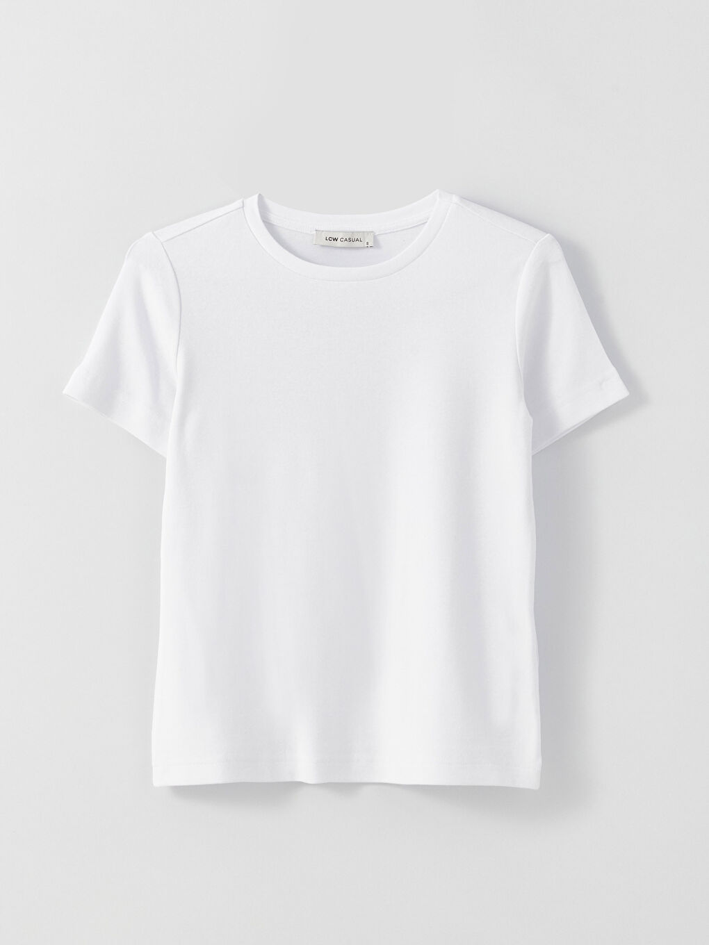 Beyaz Bisiklet Yaka Düz Kısa Kollu Kadın Tişört-4