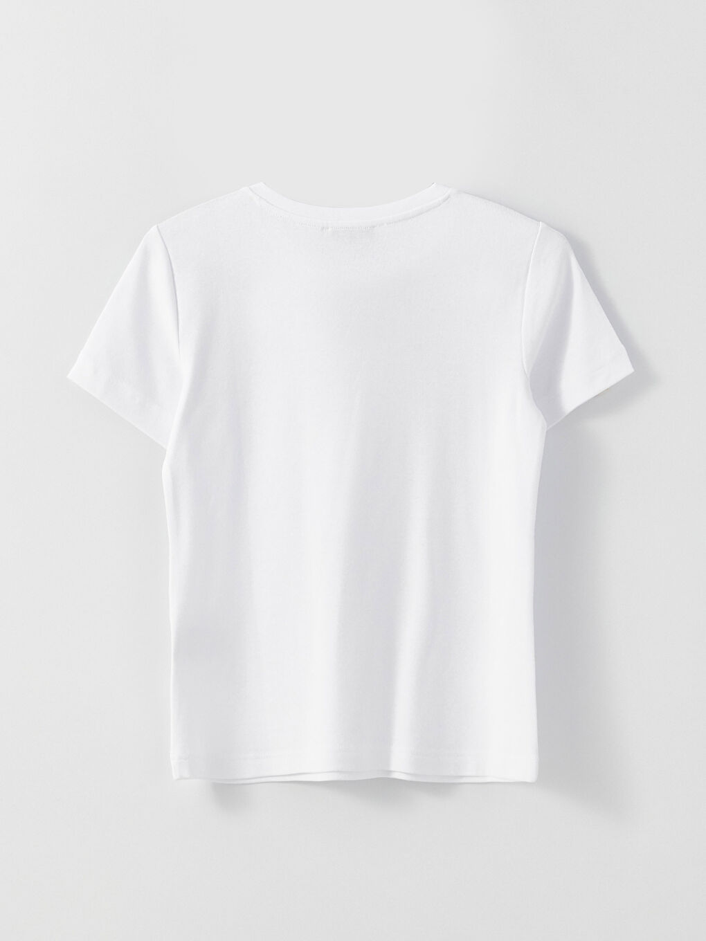 Beyaz Bisiklet Yaka Düz Kısa Kollu Kadın Tişört-5