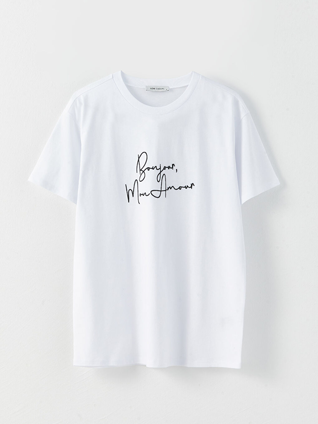 تي شيرت قطن كم قصير مطرز بياقة دائرية للسيدات-5