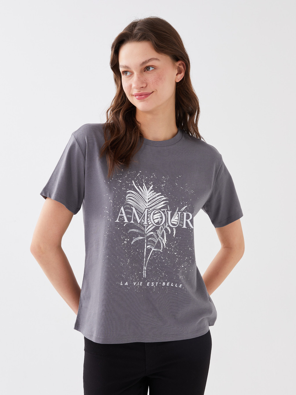 Women's Crew Neck Printed Short Sleeve T-shirt-1