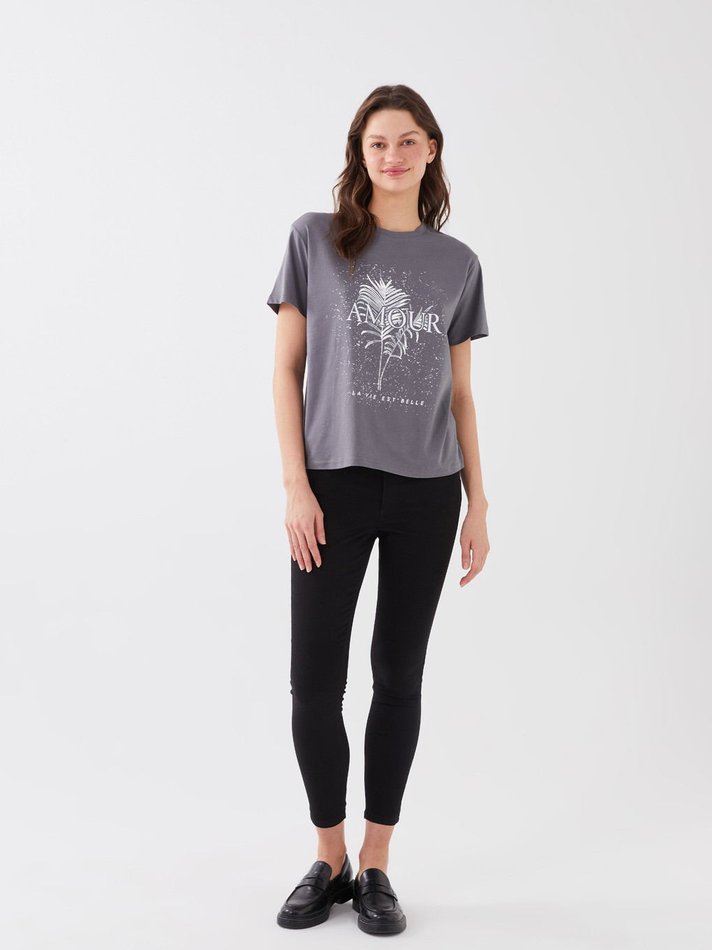Women's Crew Neck Printed Short Sleeve T-shirt-2