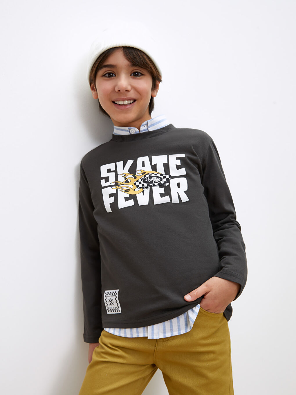 Crew Neck Printed Long Sleeve Boys' T-Shirt-1