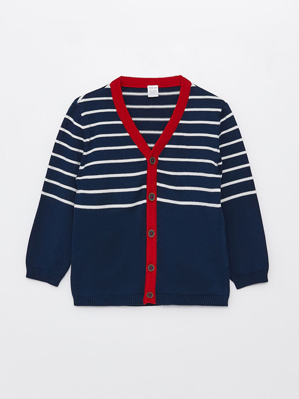 Lacivert V Yaka Uzun Kollu Çizgili Erkek Bebek Triko Hırka-4