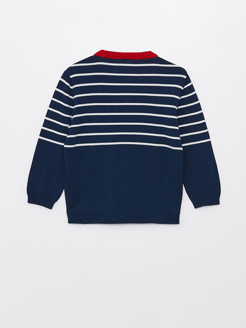 Lacivert V Yaka Uzun Kollu Çizgili Erkek Bebek Triko Hırka-5