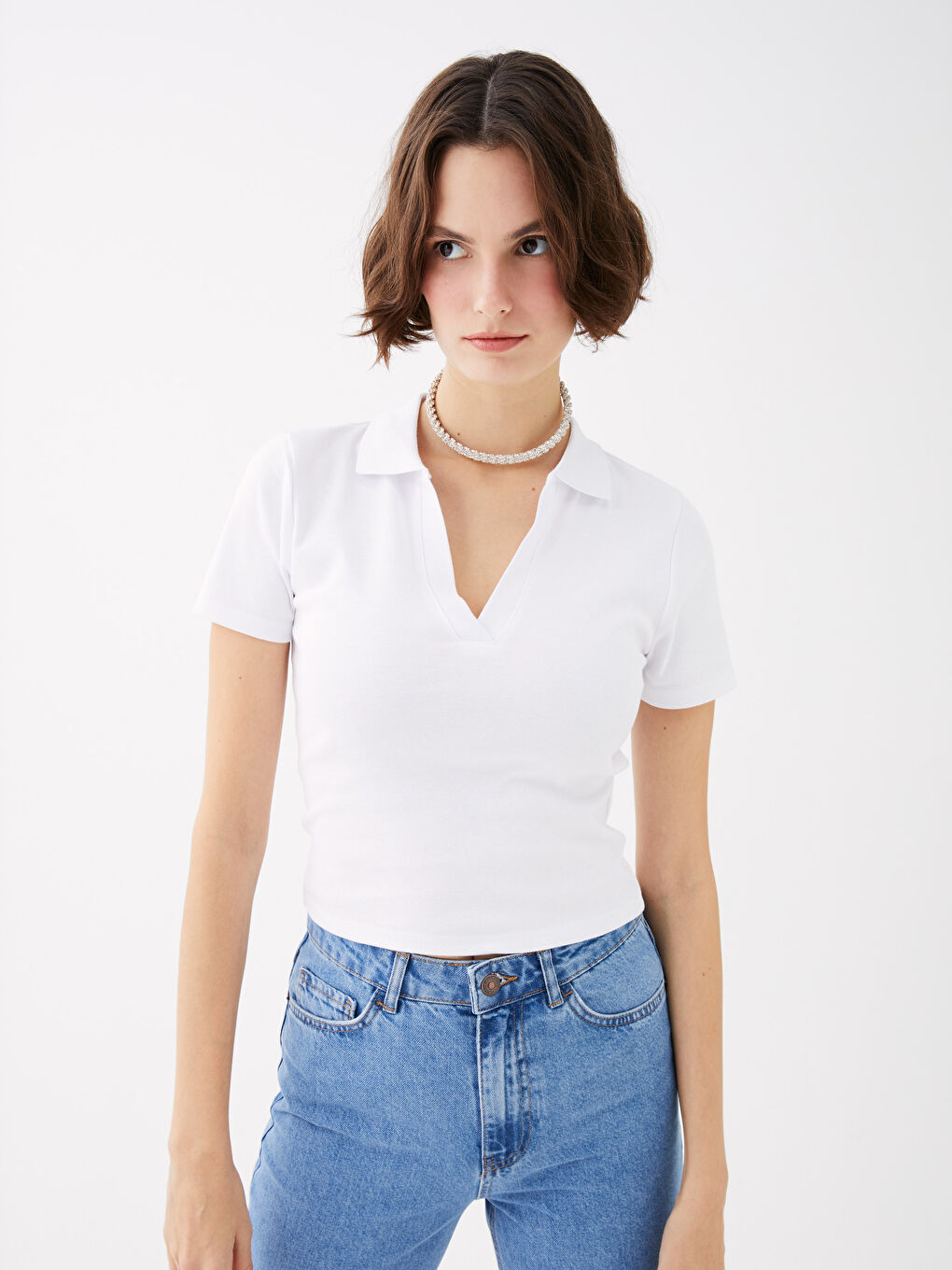 LC Waikiki Polo Neck Plain Short Sleeve Women's T-Shirt -S36391Z8-Q6K
