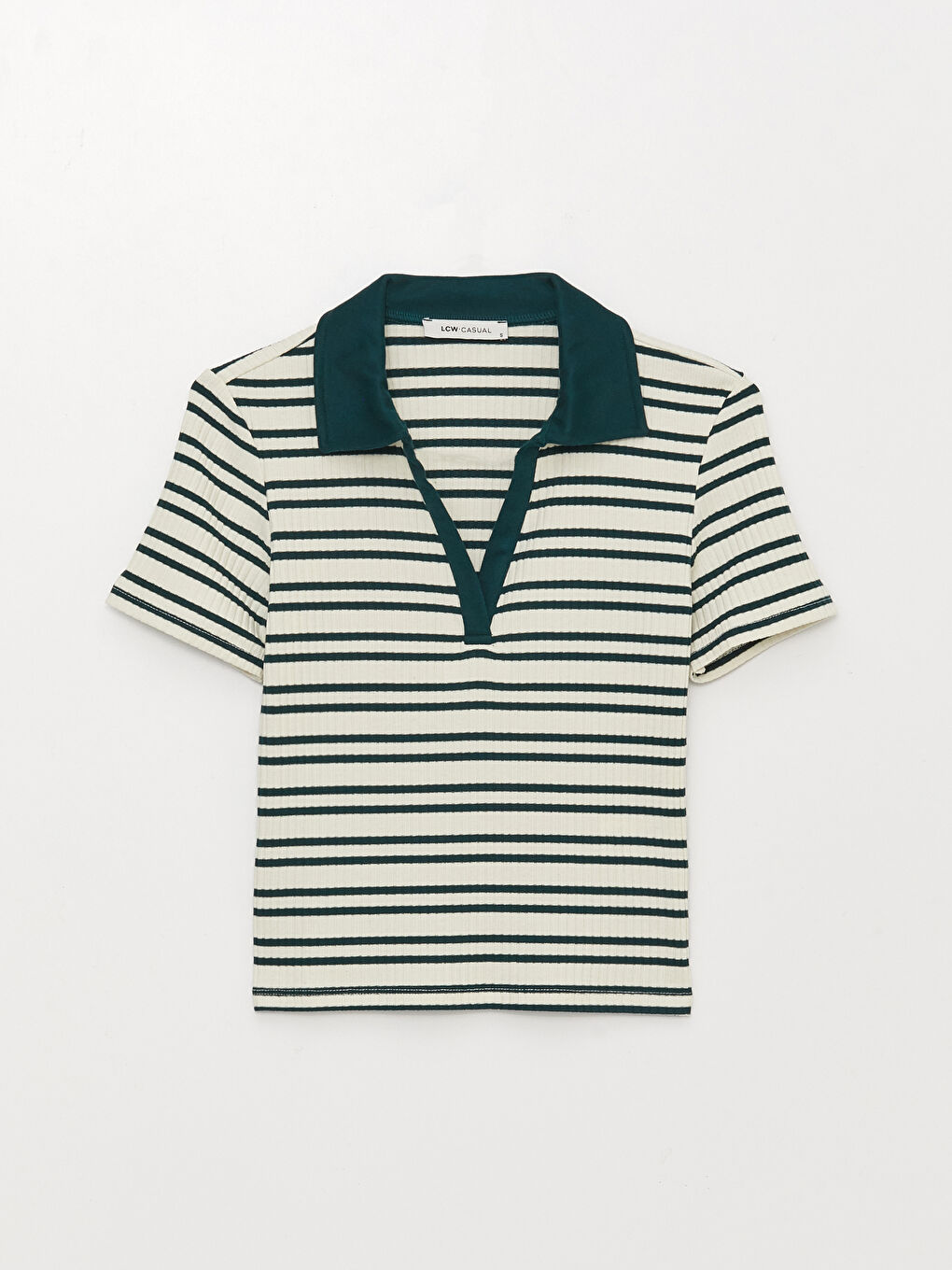 Polo Neck Striped Short Sleeve Women's T-Shirt-5