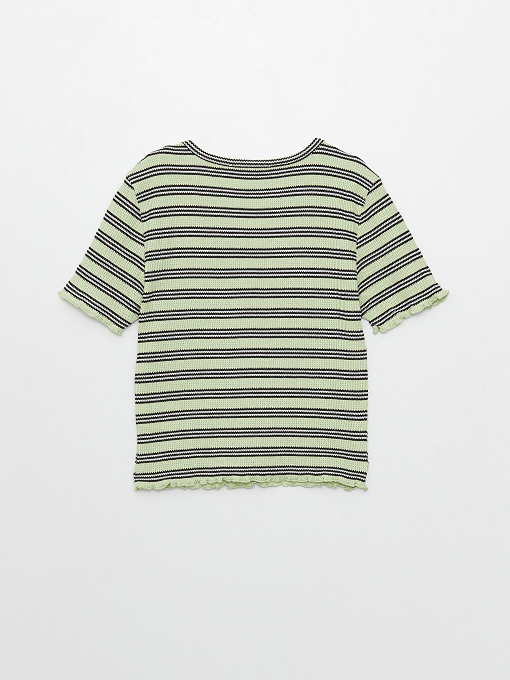 Yeşil Bisiklet Yaka Çizgili Kısa Kollu Kadın Tişört-6