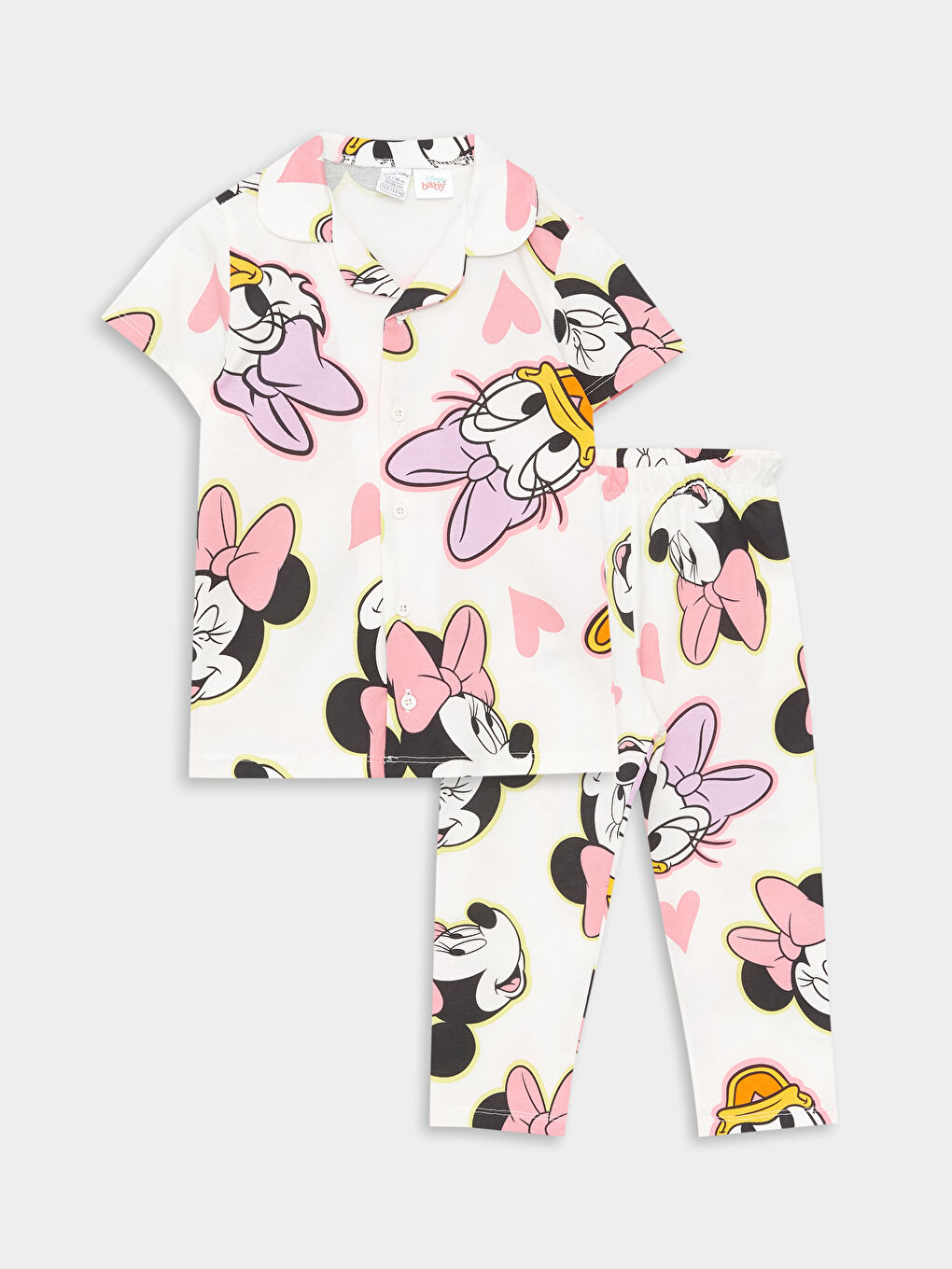 Polo Neck Short Sleeve Minnie Mouse Printed Baby Girl Pajama Set