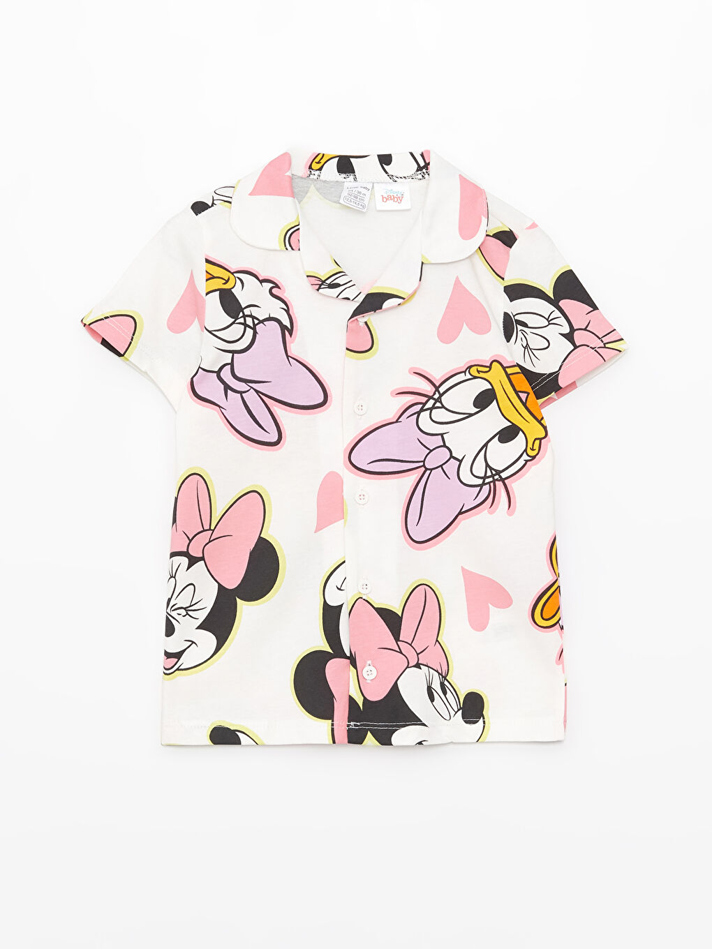 Polo Neck Short Sleeve Minnie Mouse Printed Baby Girl Pajama Set-1