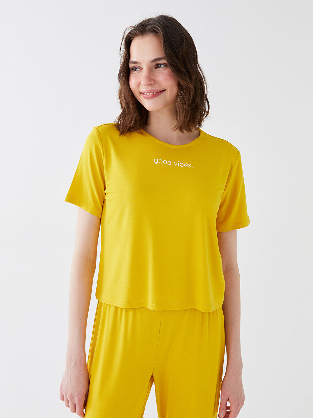 Petite Crew Neck Printed Short Sleeve Women's Pajamas Set -S36409Z8-QX4