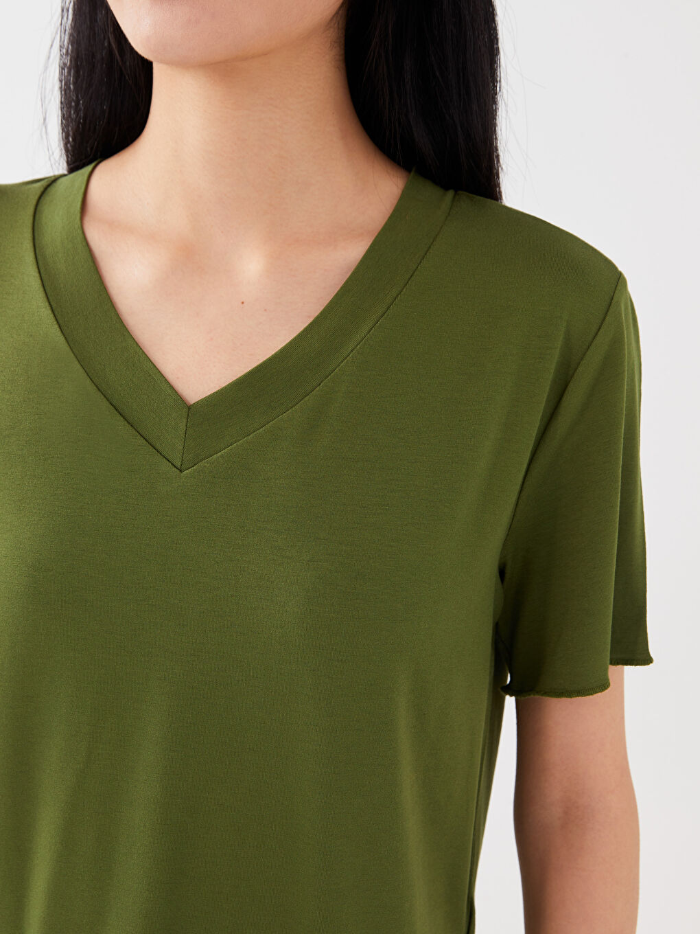 Petite V Neck Plain Short Sleeve Women's Pyjama Set-3