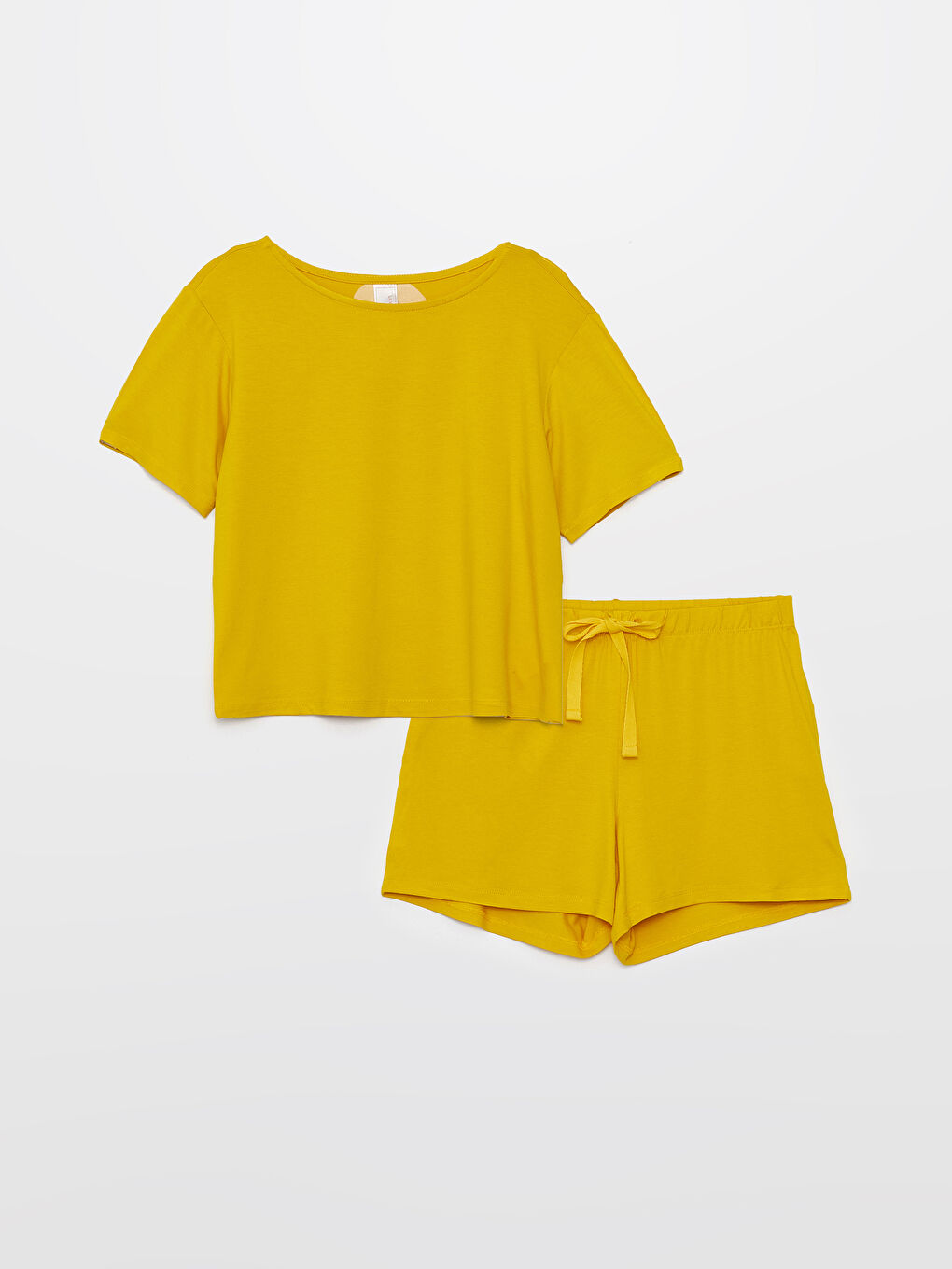 Sarı Petite Bisiklet Yaka Nakışlı Kısa Kollu Kadın Şortlu Pijama Takımı-7