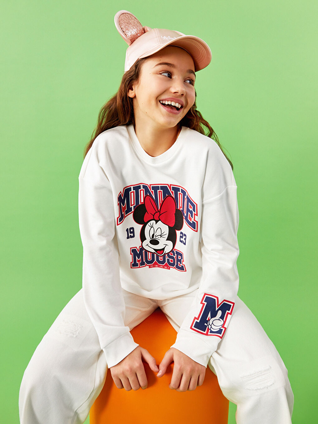 Crew Neck Minnie Mouse Printed Long Sleeve Girls' Sweatshirt -S36433Z4-R9J