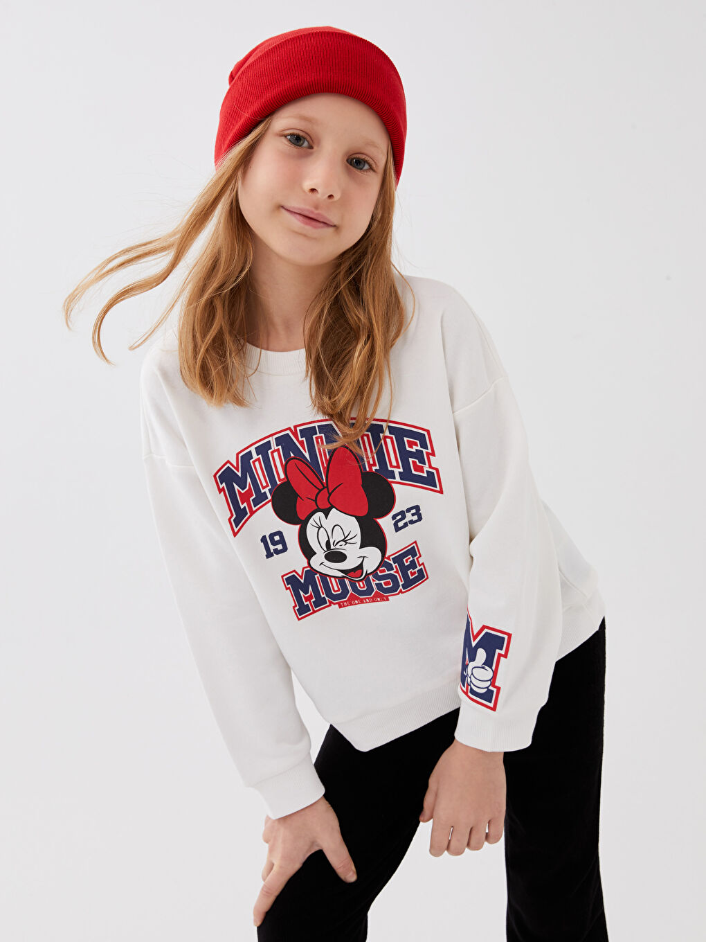 Crew Neck Minnie Mouse Printed Long Sleeve Girls' Sweatshirt -S36433Z4-R9J