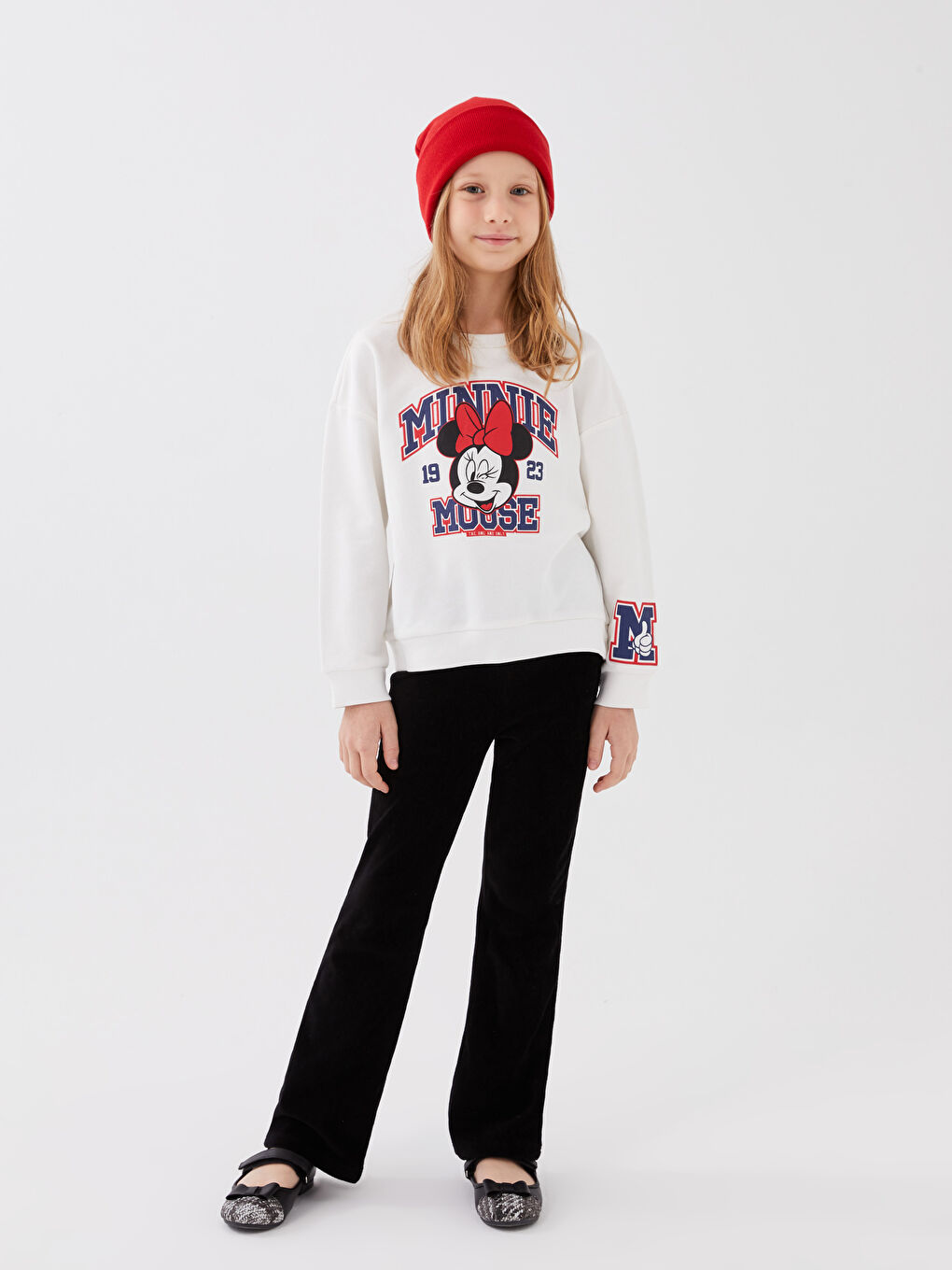 Crew Neck Minnie Mouse Printed Long Sleeve Girls' Sweatshirt -S36433Z4-R9J