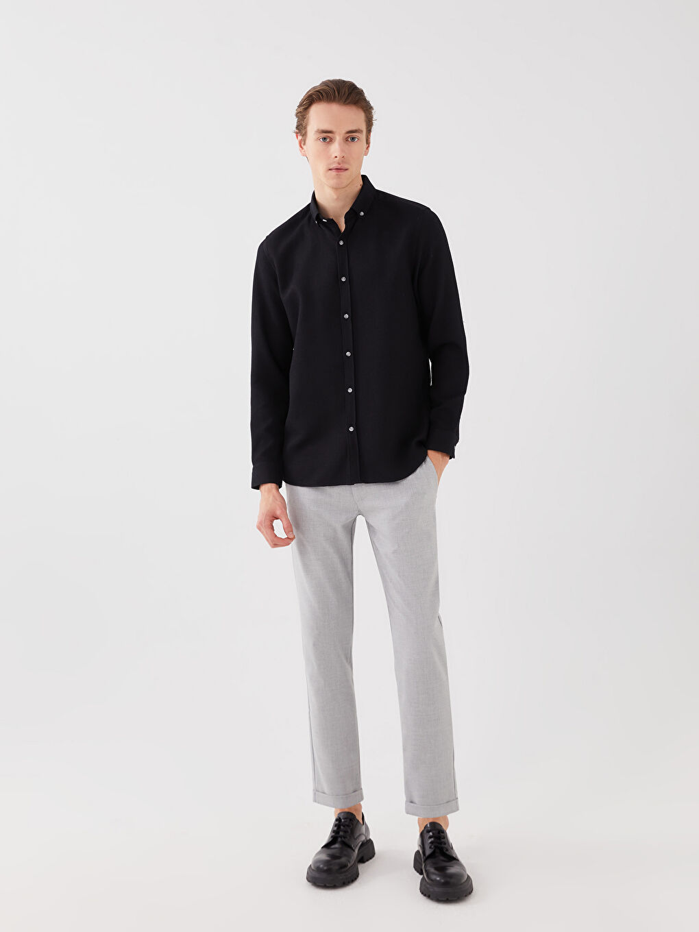 ерлерге арналған тар пішім ұзын жең добби матасы жейде-2