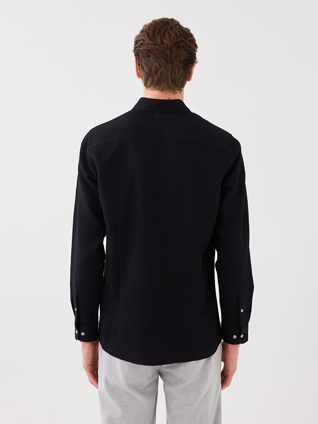 ерлерге арналған тар пішім ұзын жең добби матасы жейде-4