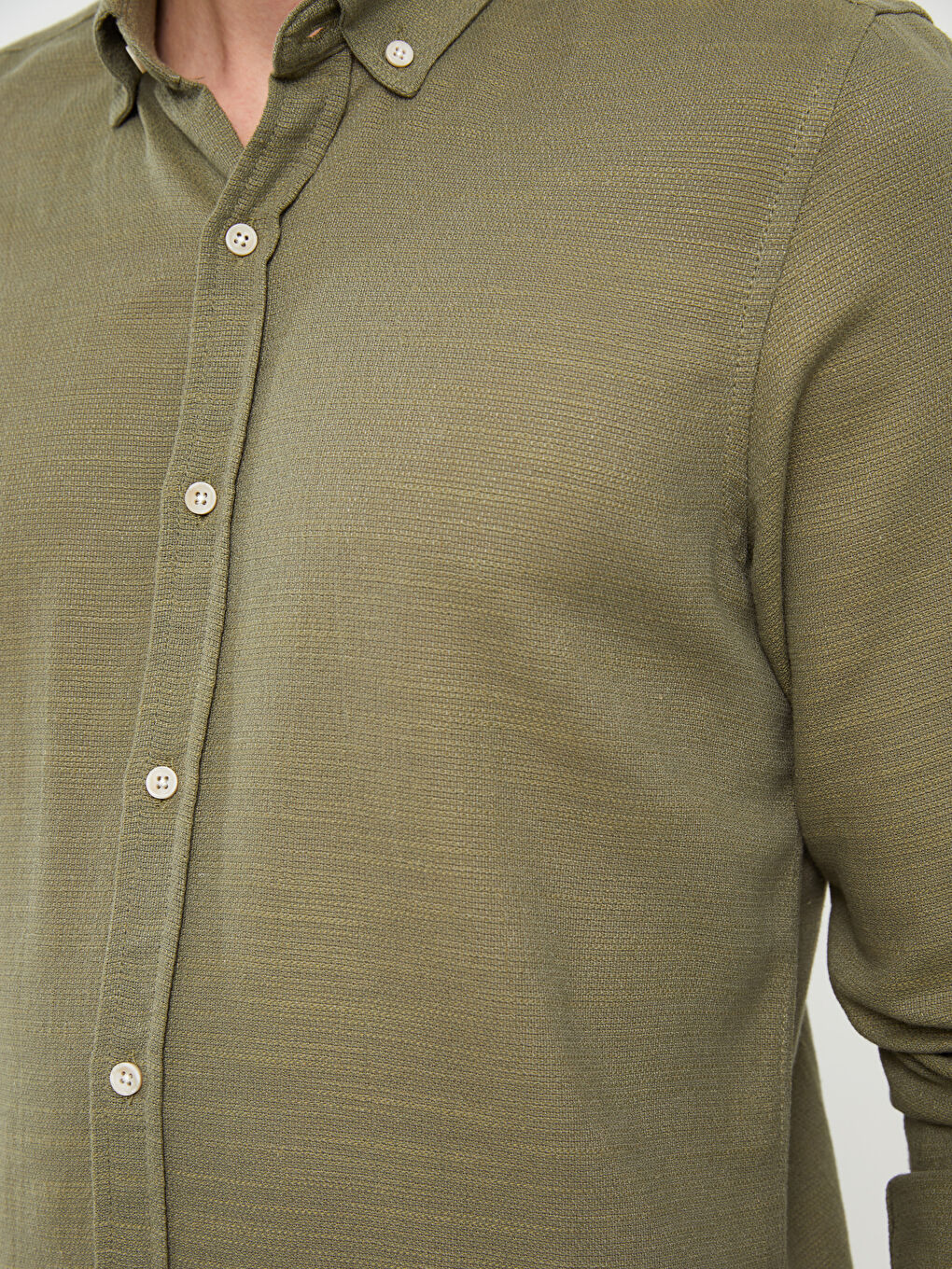 Haki Slim Fit Uzun Kollu Erkek Gömlek-3