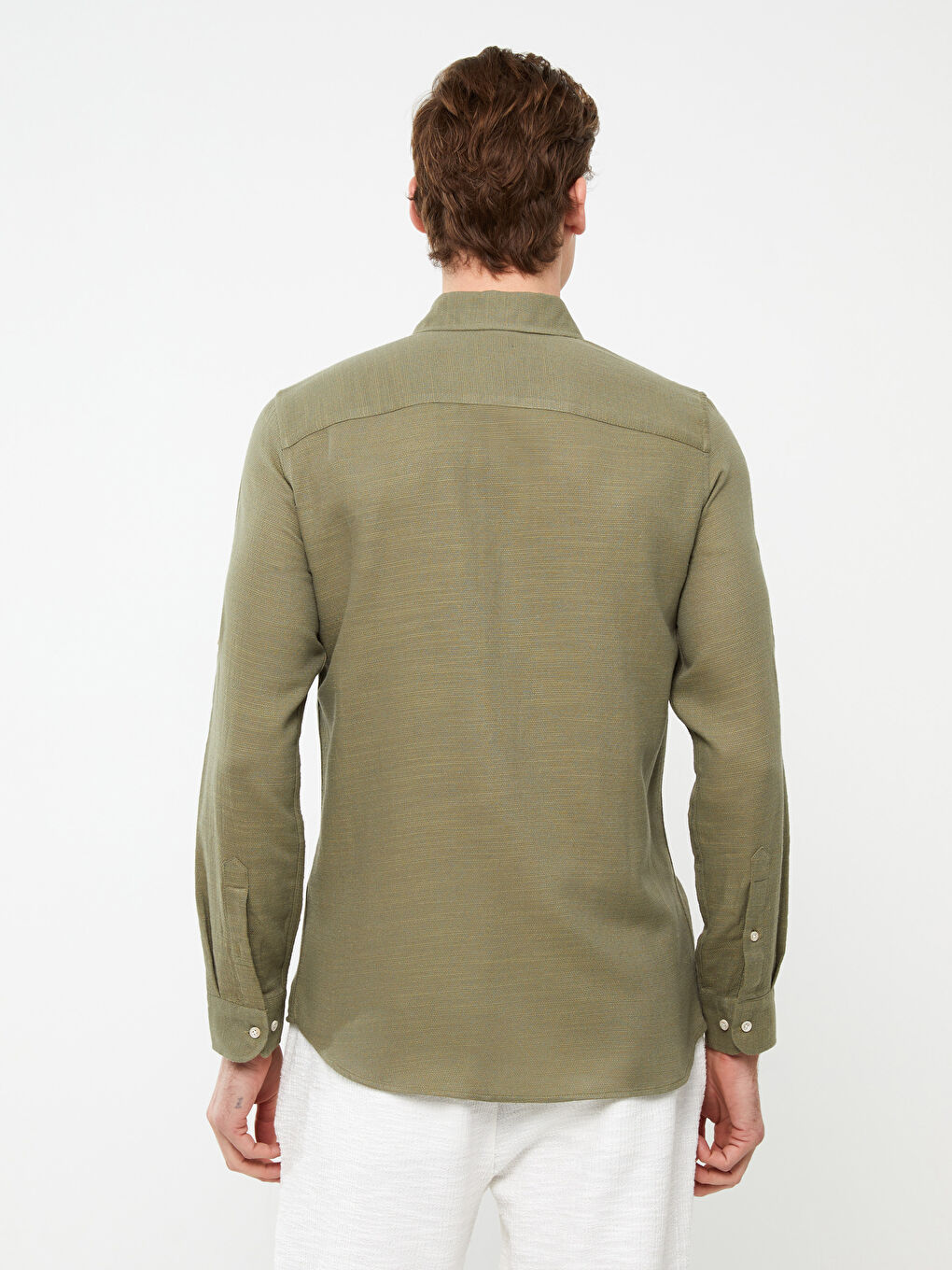 Haki Slim Fit Uzun Kollu Erkek Gömlek-4