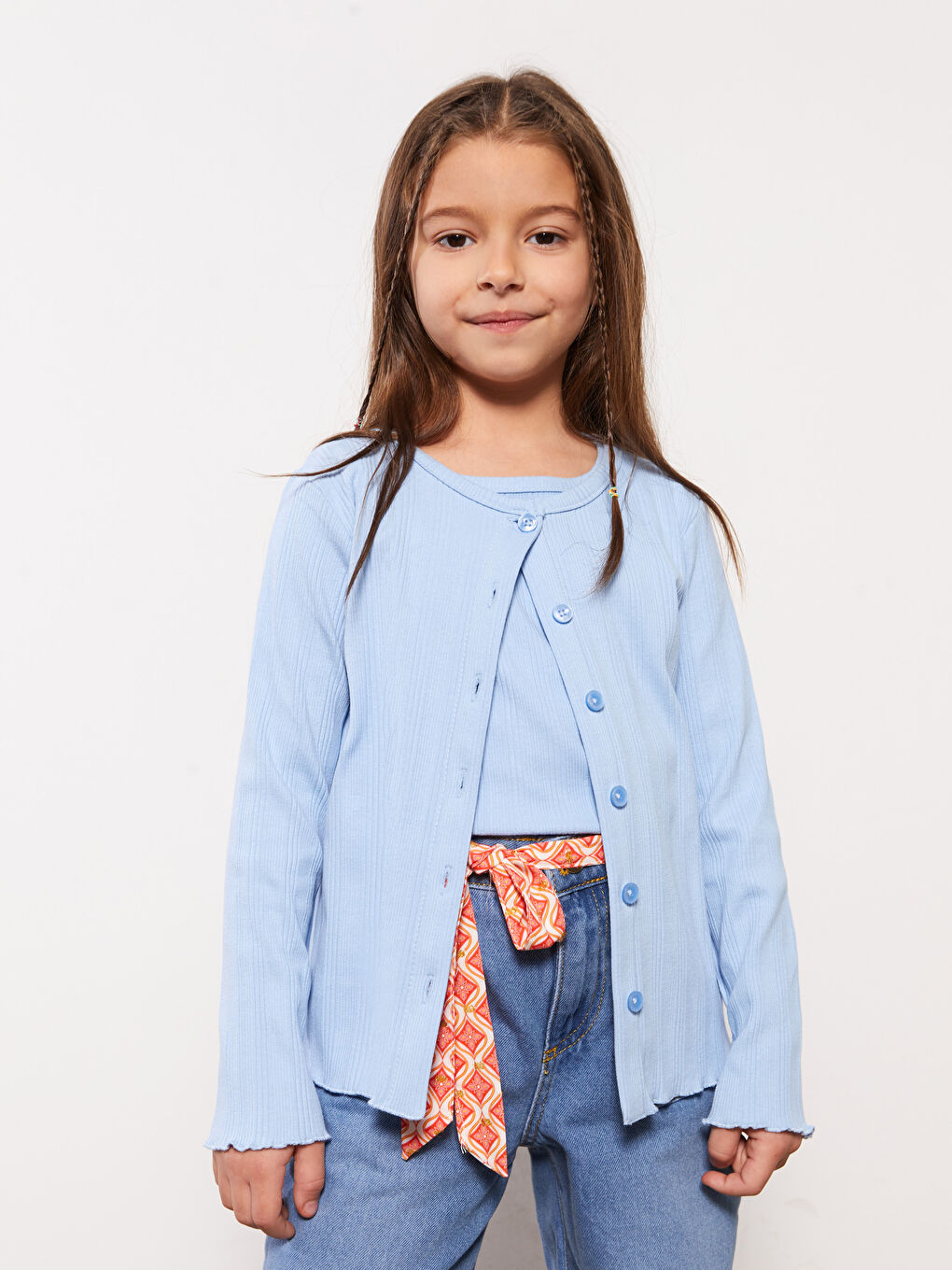 Cardigan și Maiou Basic pentru Fete cu Guler Rotund