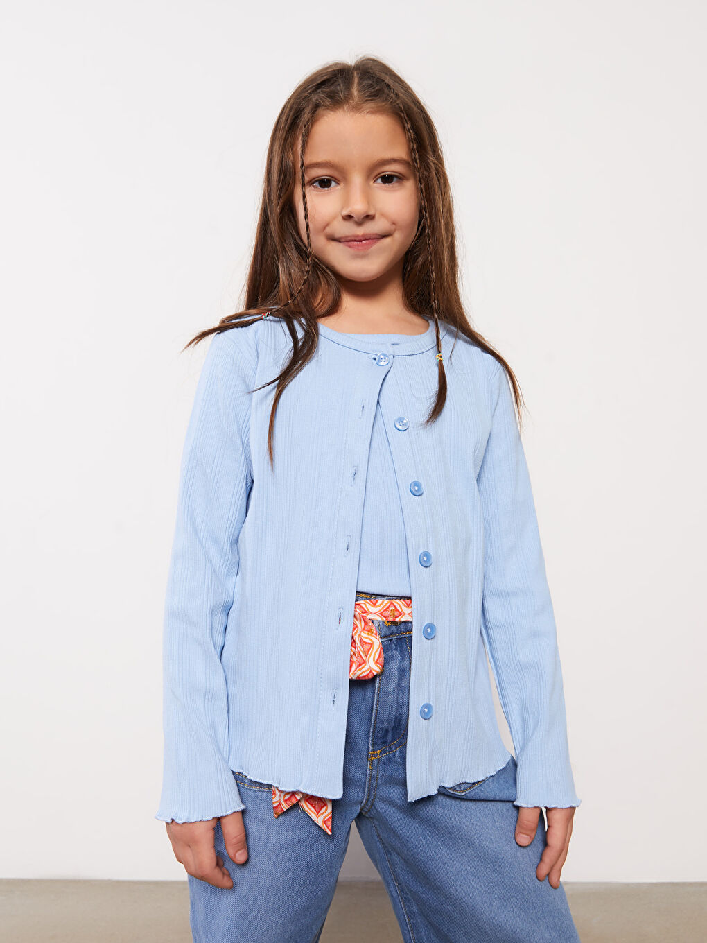 Cardigan și Maiou Basic pentru Fete cu Guler Rotund-1