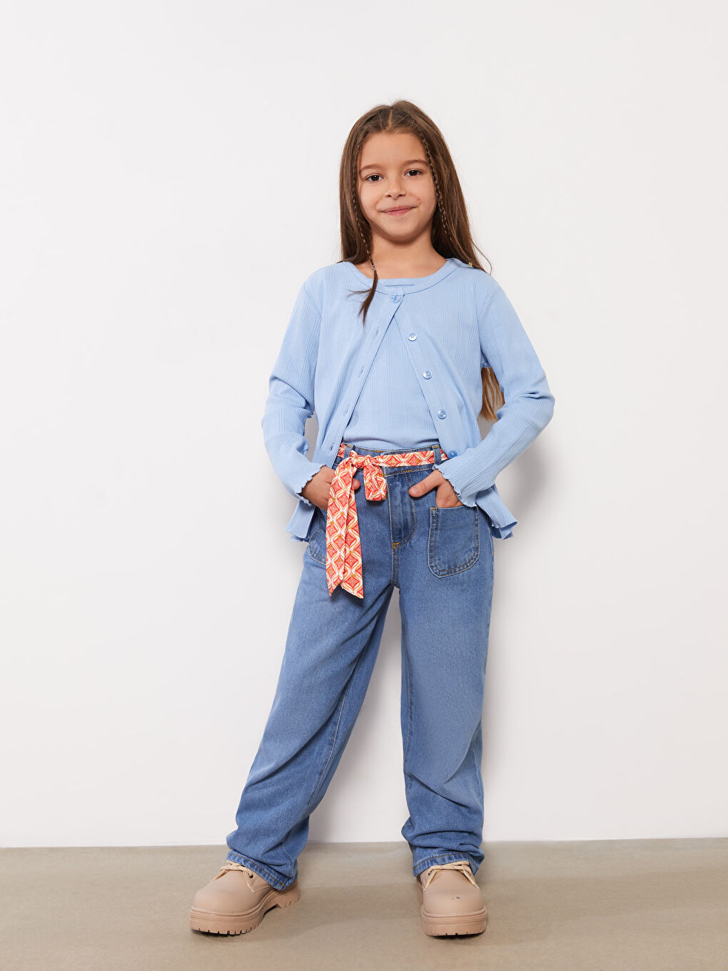 Cardigan și Maiou Basic pentru Fete cu Guler Rotund-2