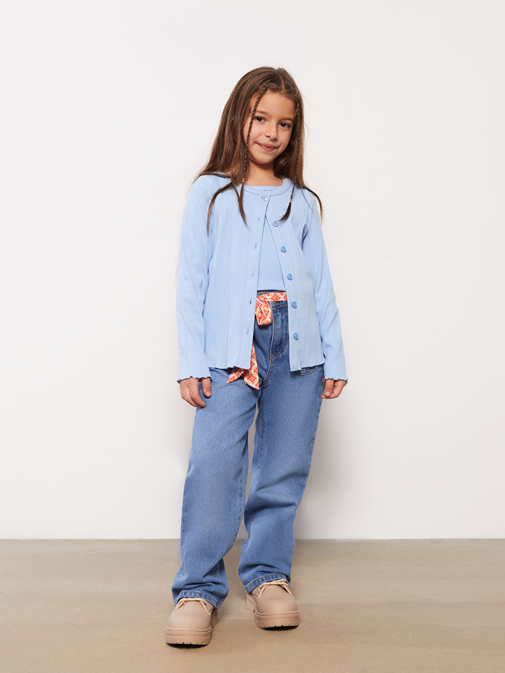 Cardigan și Maiou Basic pentru Fete cu Guler Rotund-3