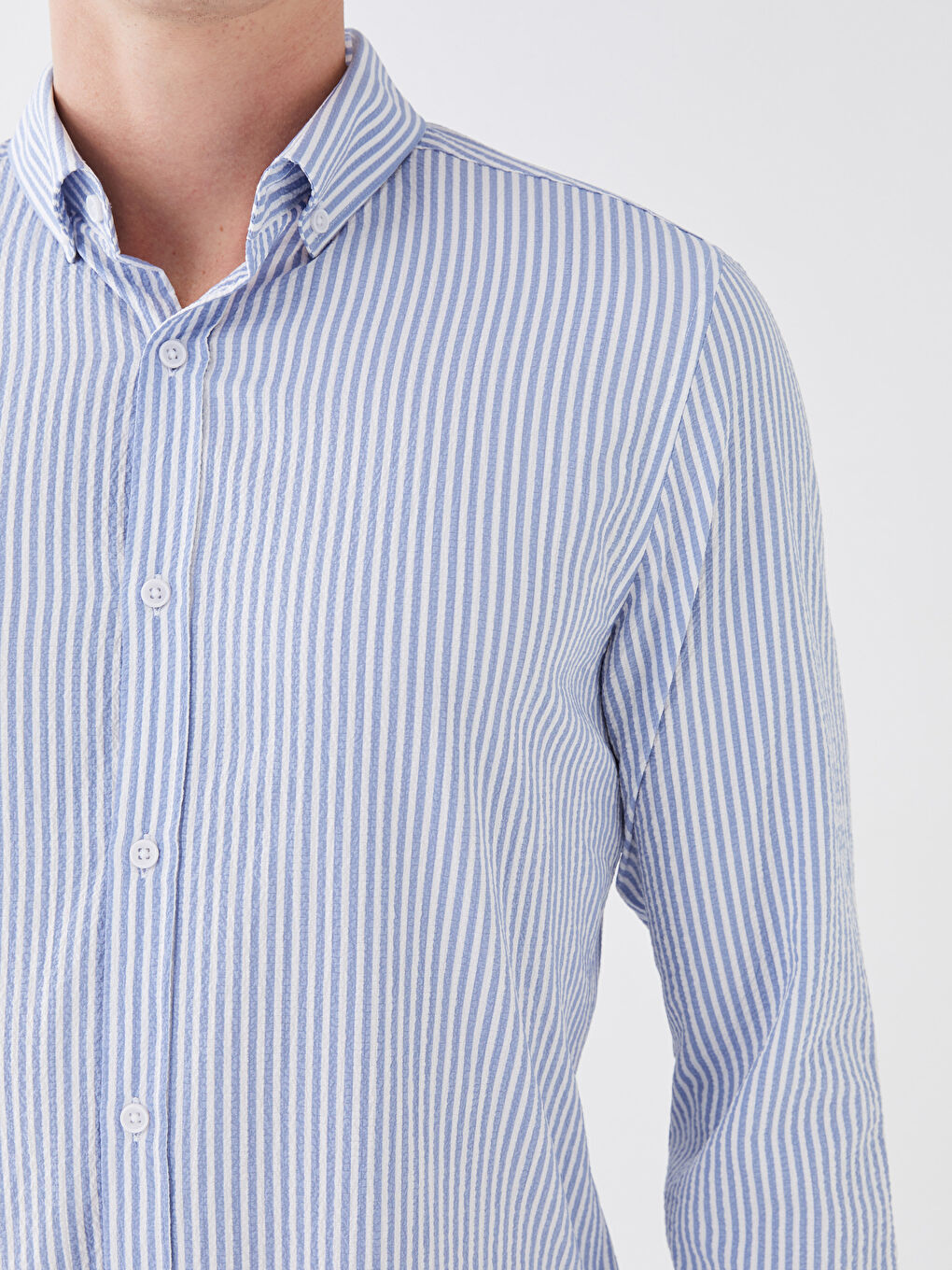 Mavi Slim Fit Uzun Kollu Çizgili Erkek Gömlek-4