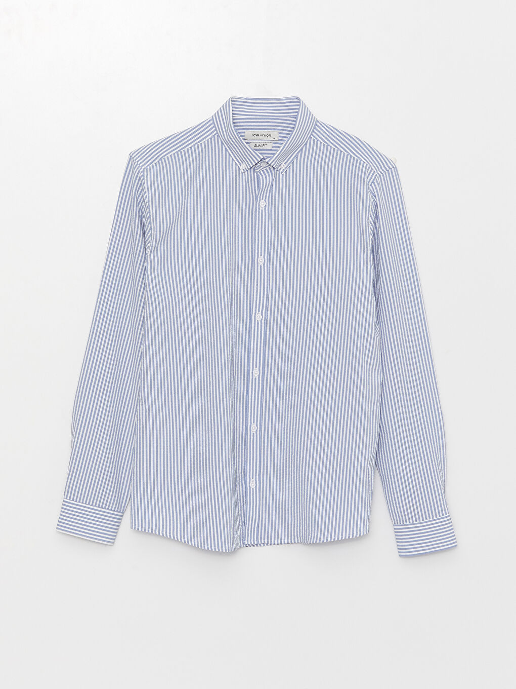 Mavi Slim Fit Uzun Kollu Çizgili Erkek Gömlek-6