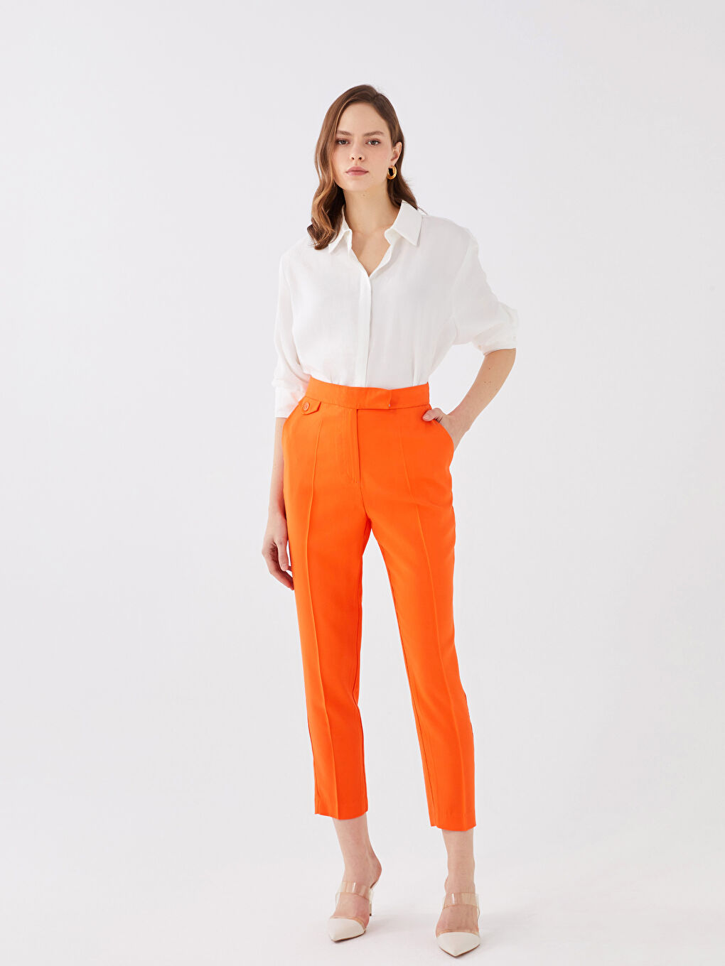 LCW Vision Women's High Waist Slim Fit Straight Trousers -S36454Z8-GSA