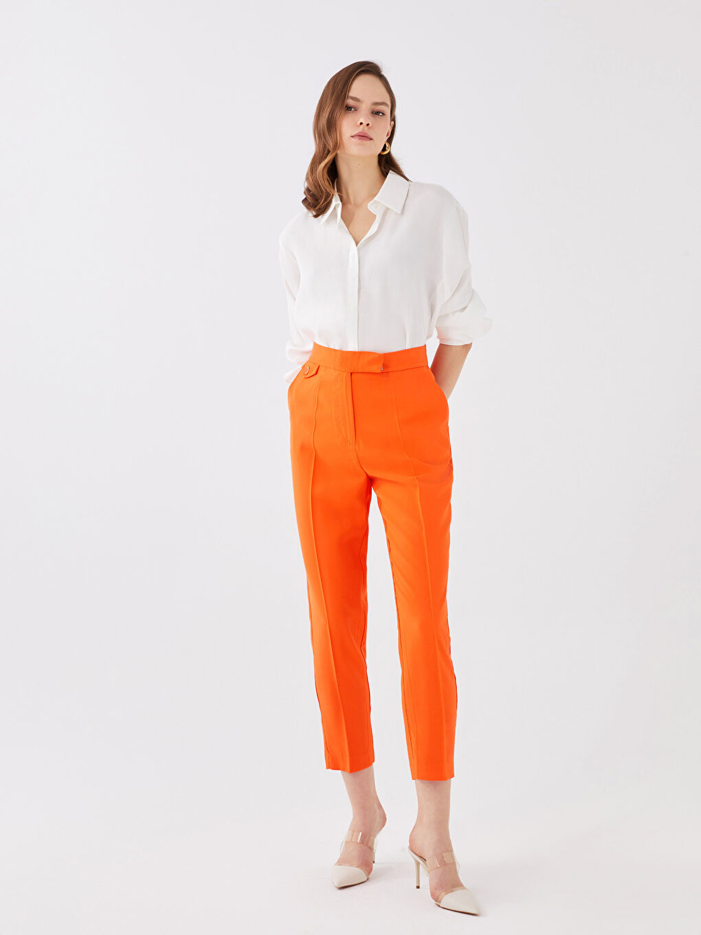 LCW Vision Women's High Waist Slim Fit Straight Trousers -S36454Z8-GSA