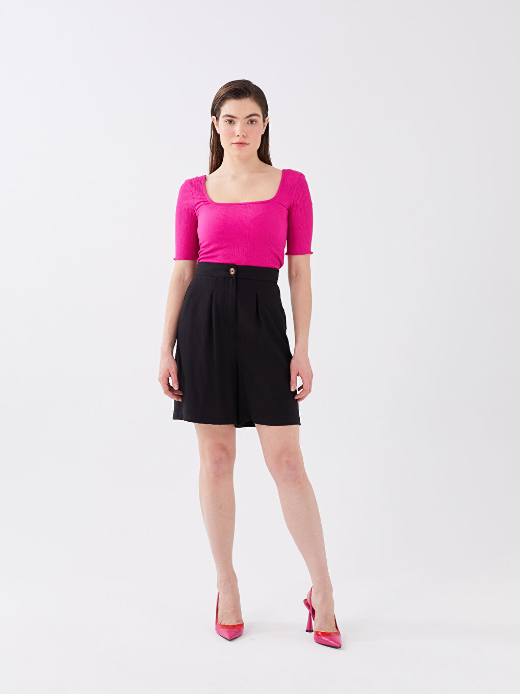 Pantaloni Scurți Confortabili cu Talie Înaltă pentru Femei-1