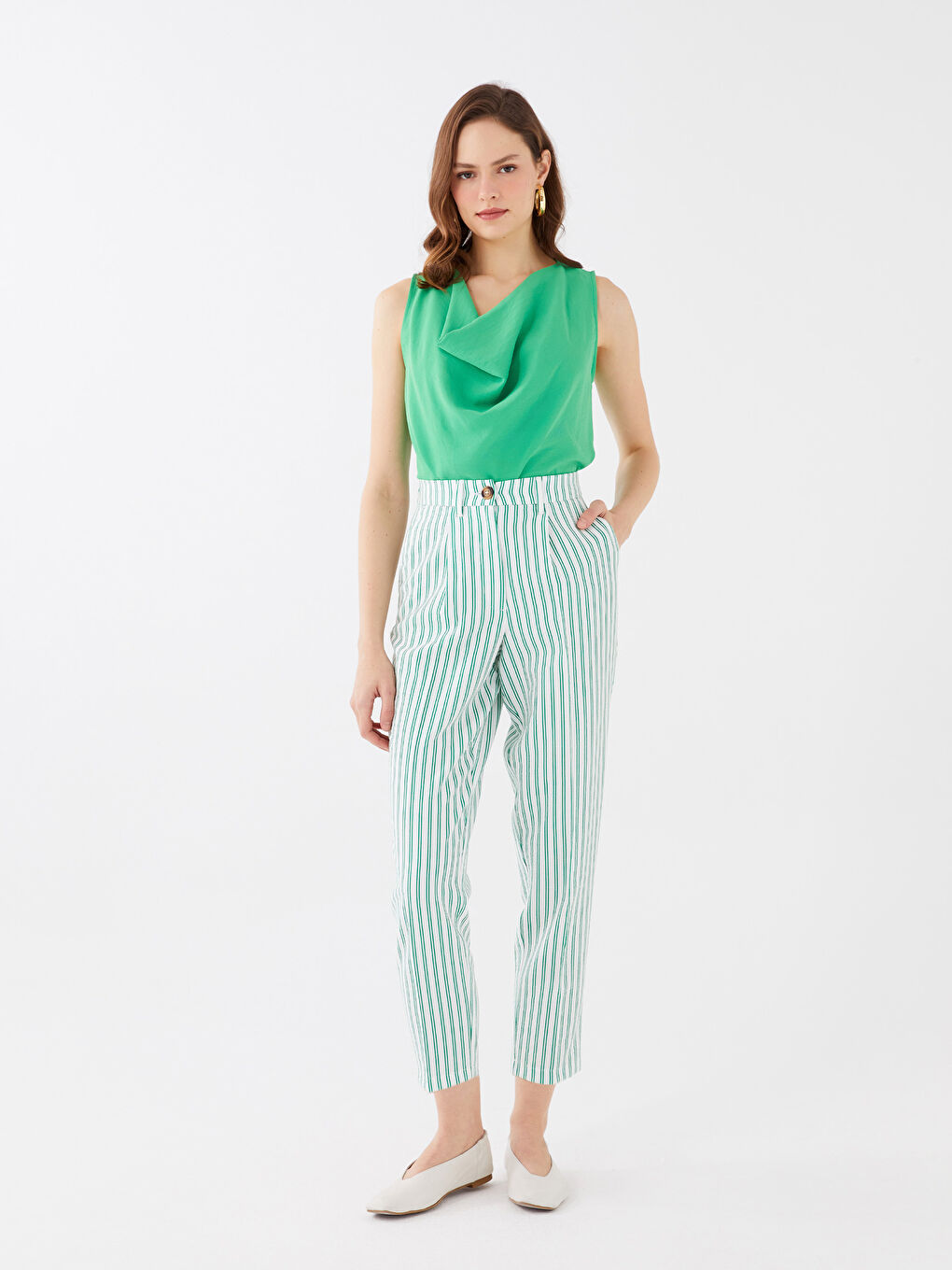 High Waist Casual Fit Striped Women's Trousers -S36463Z8-LFT