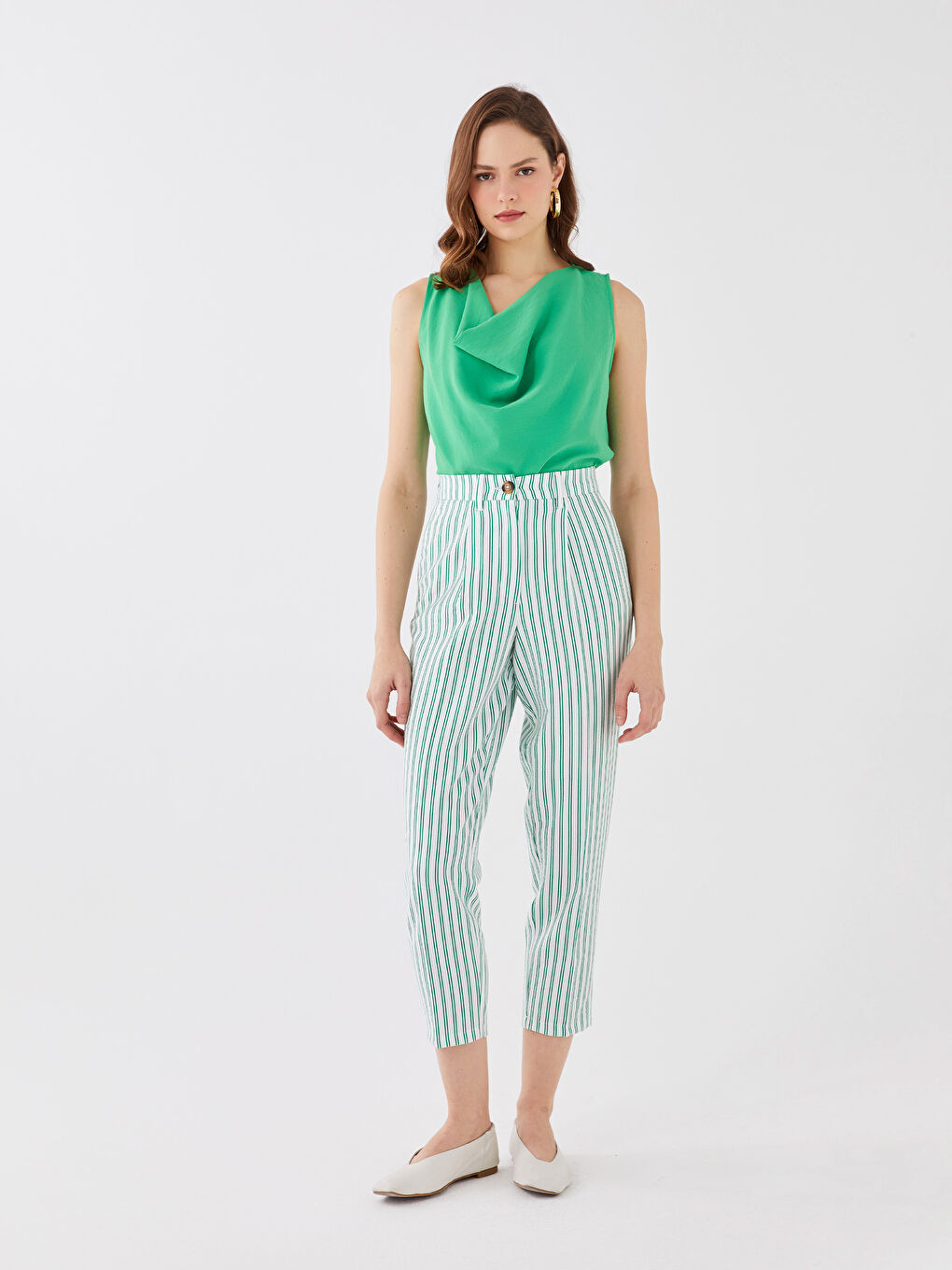 High Waist Casual Fit Striped Women's Trousers -S36463Z8-LFT