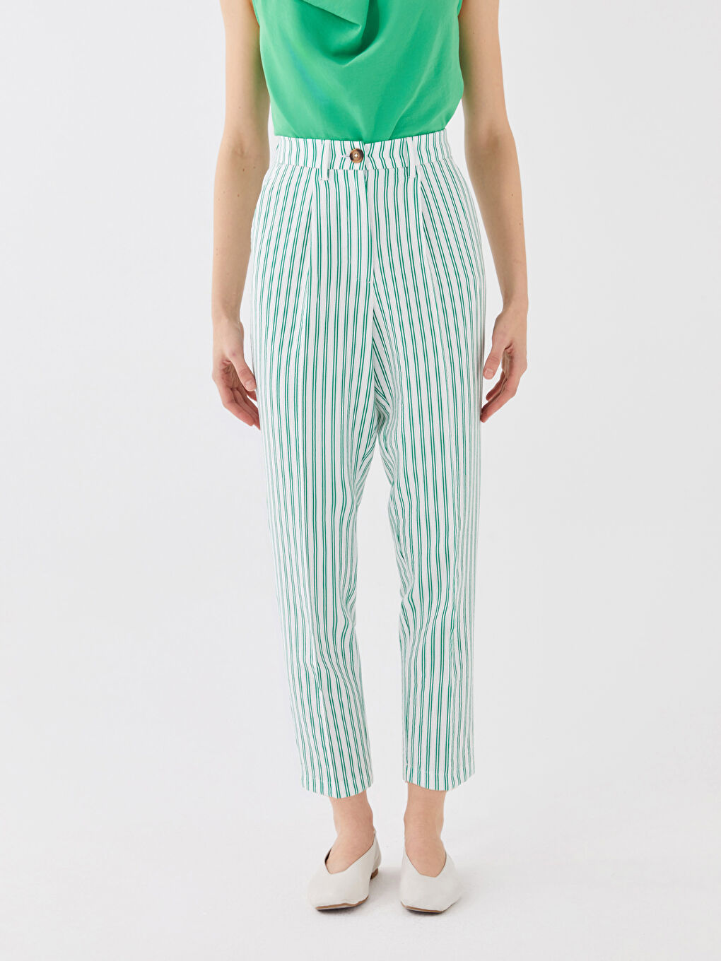 High Waist Casual Fit Striped Women's Trousers -S36463Z8-LFT