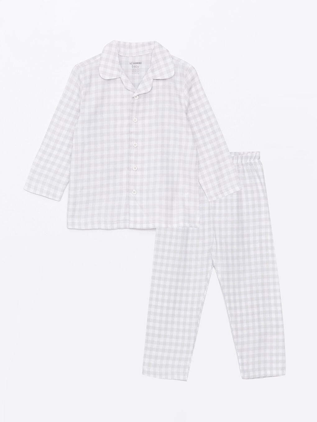 Polo Neck Long Sleeve Plaid Patterned Baby Boy Pajama Set