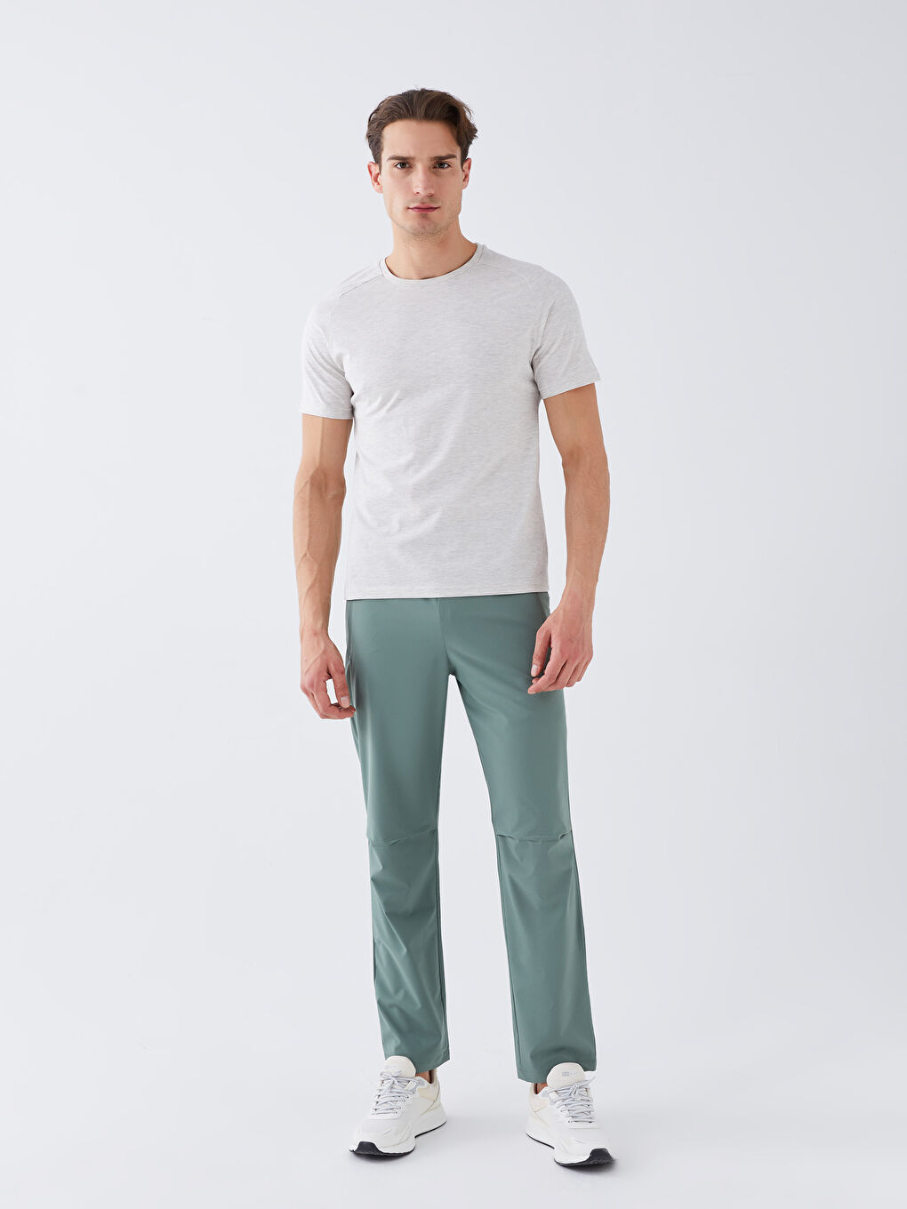 Bej Bisiklet Yaka Kısa Kollu Erkek Tişört-2