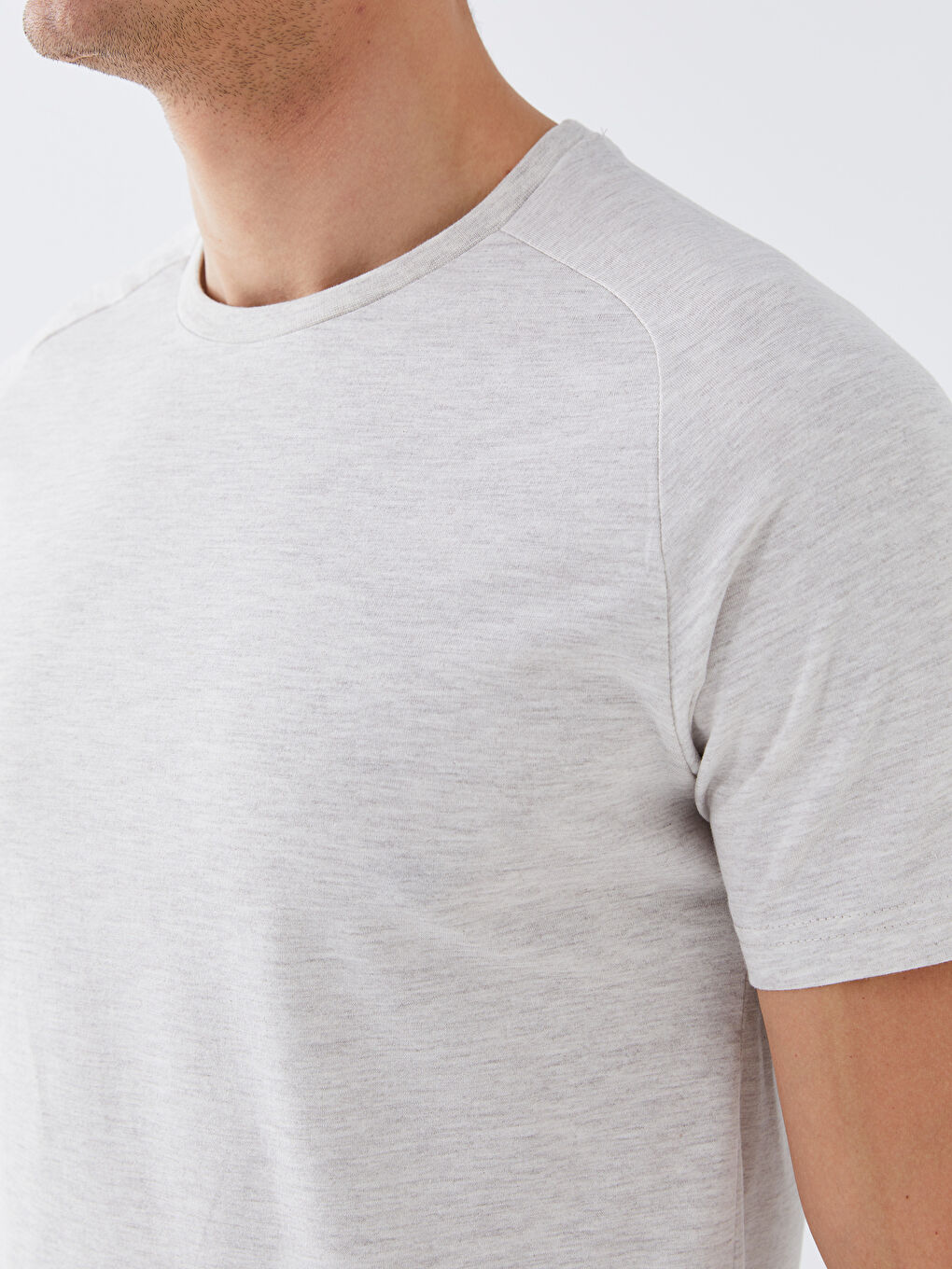 Bej Bisiklet Yaka Kısa Kollu Erkek Tişört-3