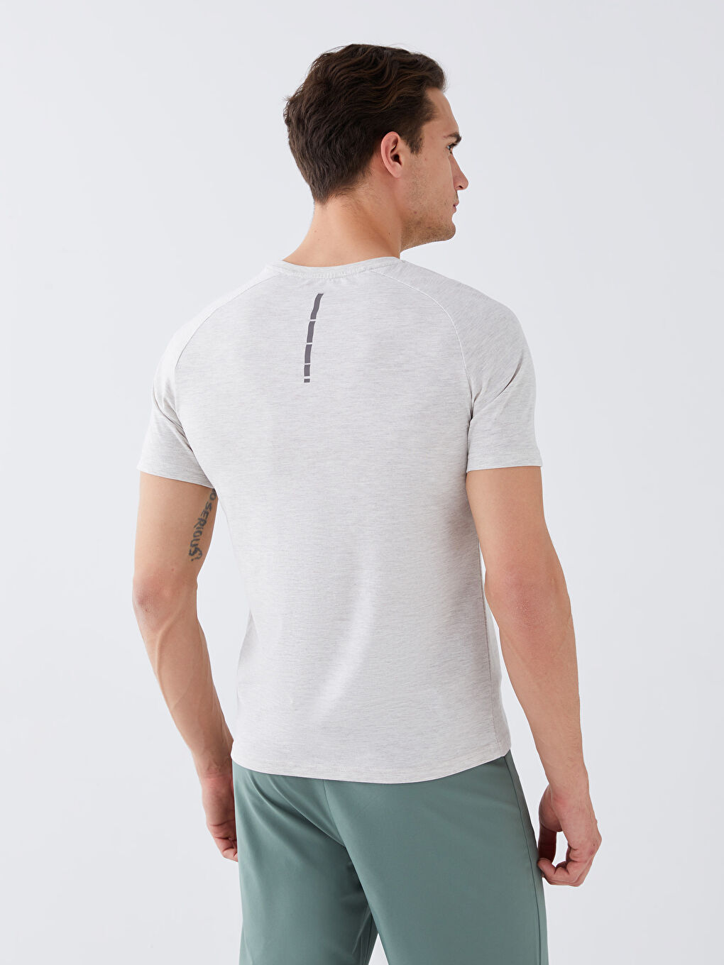 Bej Bisiklet Yaka Kısa Kollu Erkek Tişört-4