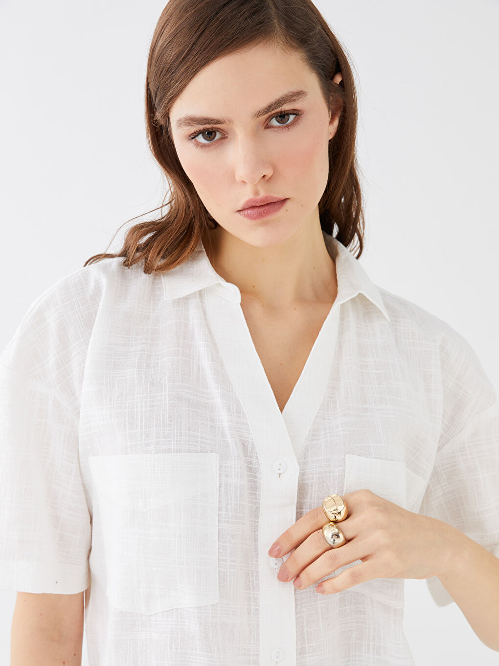 Chemise Coupe Courte à Motifs Manches Courtes pour Femmes