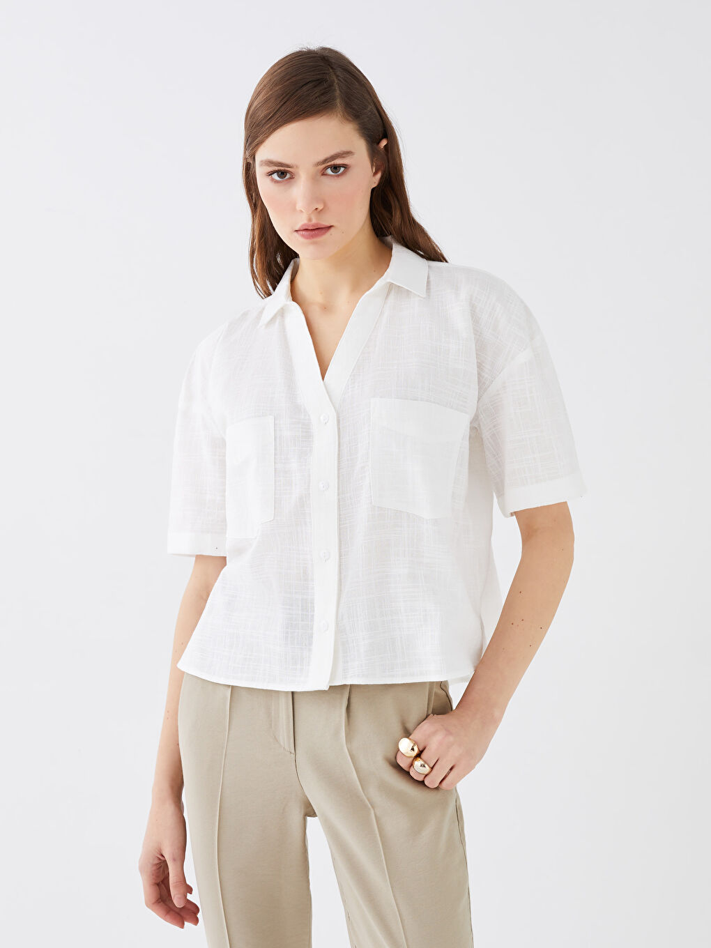 Chemise Coupe Courte à Motifs Manches Courtes pour Femmes-1