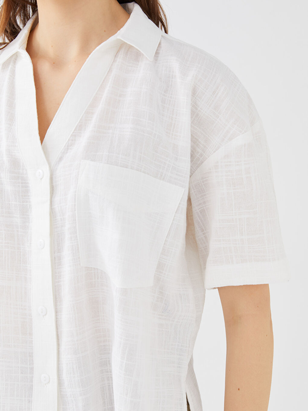 Chemise Coupe Courte à Motifs Manches Courtes pour Femmes-3