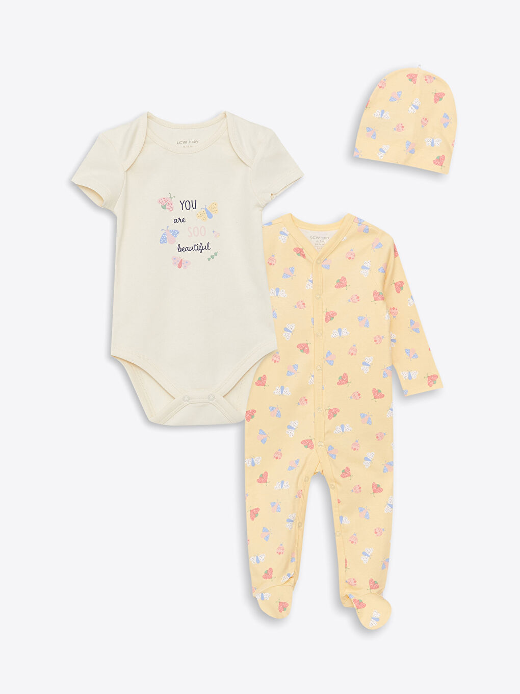 Bisiklet Yaka Uzun Kollu Baskılı Kız Bebek Hastane Çıkış Seti 3'lü